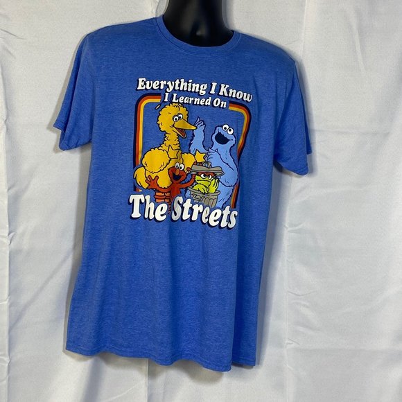 Sesame St Theme Tee Blue Yellow Graphics Short Sleeve See Measurements Adult L - Picture 5 of 5